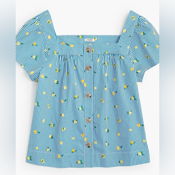 J. Crew Tops - J. Crew Lemon-print square-neck button-front top in stretch cotton poplin